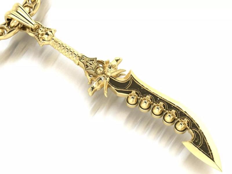 pendant sword with sculls and chain link