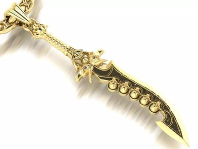 pendant sword with sculls and chain link