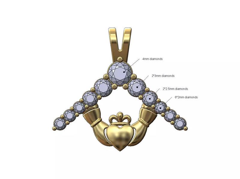 Diamond V Claddagh heart crown pendant