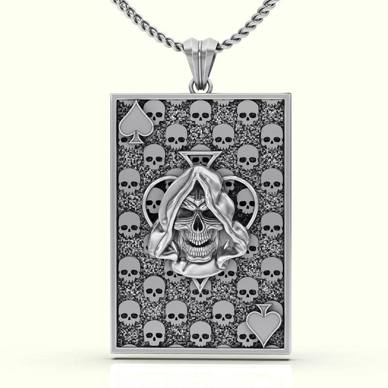 Pikes Spades playing card skull 3d pendant  jewelry