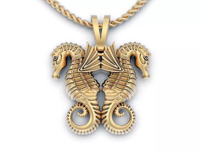 Seahorse pendant  gold sterling jewelry printable 3D model