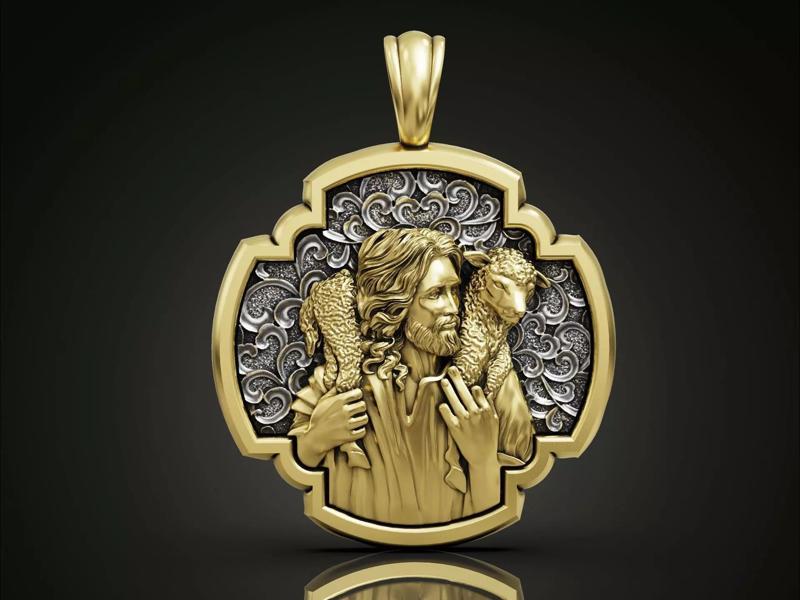 Pendant Cross Jesus Christ and the Lost Lamb