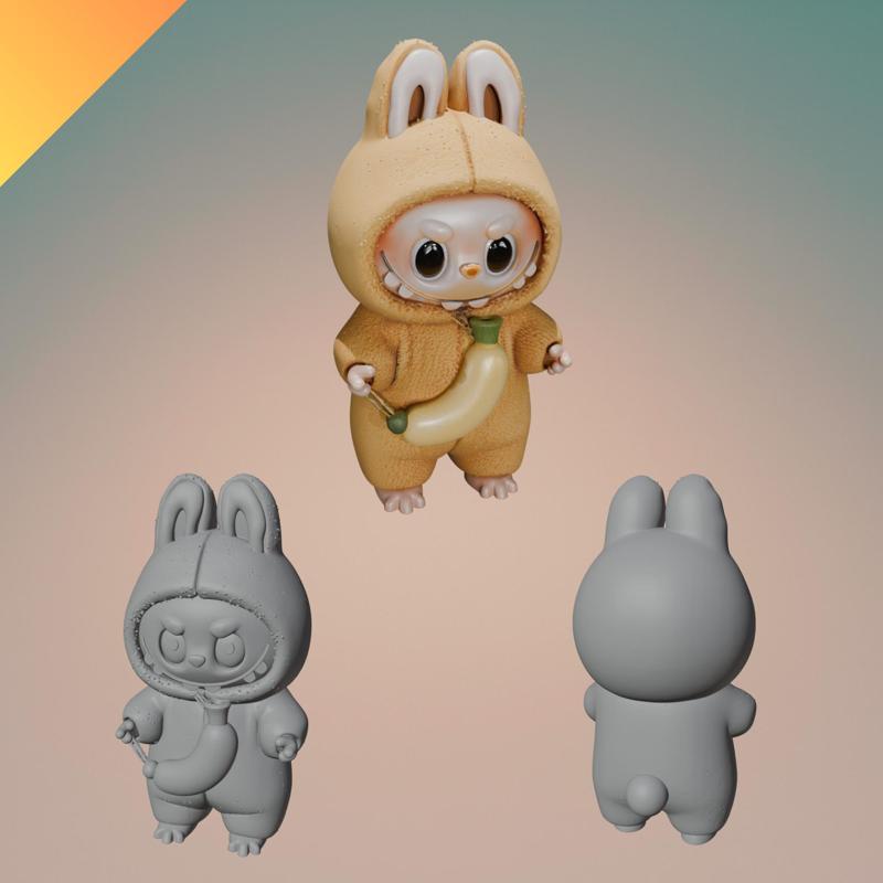 Banana Labubu Plushie-Style Toy – 3D Printable Cute Collectible Figure  STL and GLB Format