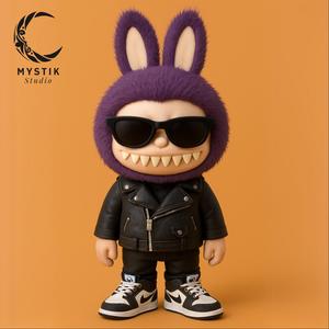 Labubu Urban Style - Figure with Leather Jacket and Sneakers