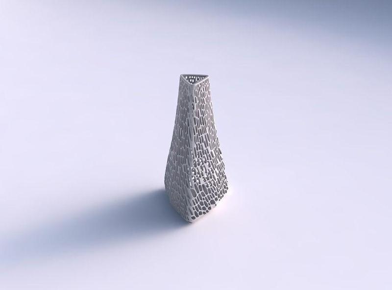 Vase puffy tipped triangle with dense twisted organic lattice 3