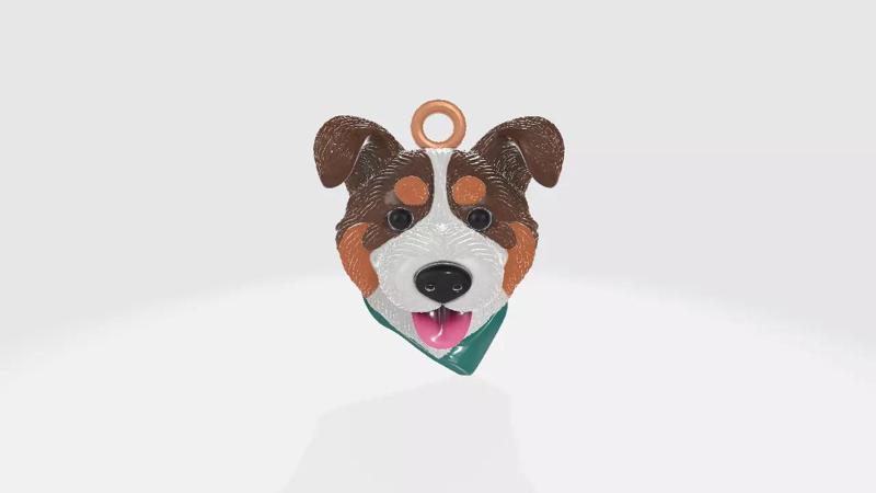 Australian Shepherd Dog Head Pendant Keychain or Pet Tag