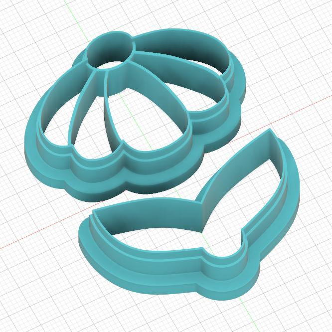 cutter for polymer clay, half flower with two leaves