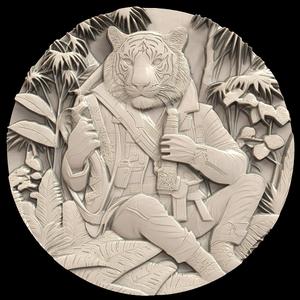 3D Model STL File for CNC Router/Laser & 3D Printer A Tiger Dressed as an Explorer in the Jungle