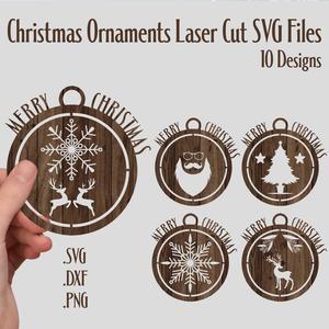 Christmas Ornaments 10 Round Designs SVG Laser Cut Files Template