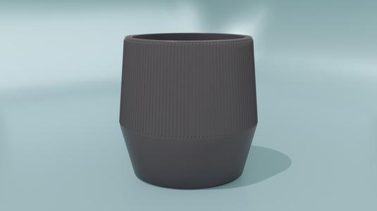 Round planter with straight grooves on top