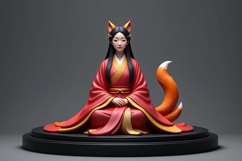 1424 COLORFUL Fox Spirit Woman in Pu Song Ling Style, magic, dragon, fantasy, wood, gnome, gorgon, warrior, wild, fox, monster, cat, dog, fair, witch, werewolf, horror, beast, gothic, troll