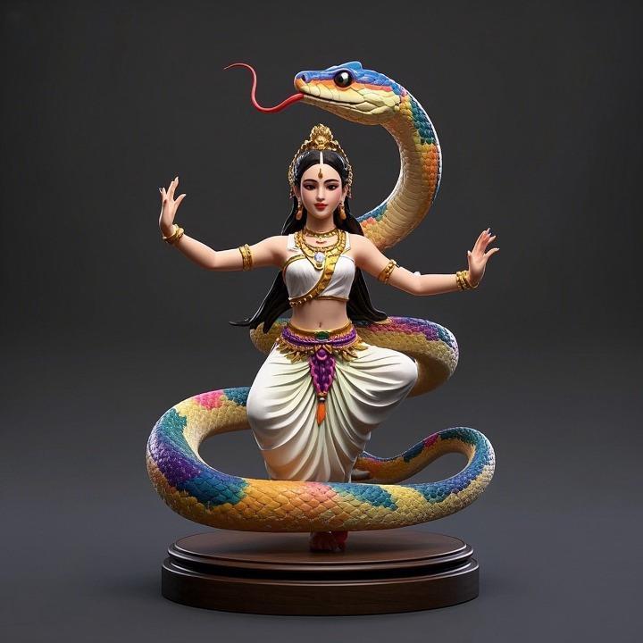 1547 Color 3D Model of a Dancing Snake Woman in Indian Style, magic, dragon, serpent, wood, gnome, gorgon, warrior, wild, fox, monster, cat, fair, witch, werewolf, horror, beast, snake, troll, skeleton dance