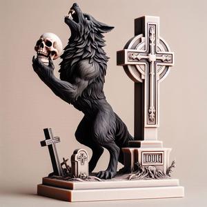 1069 COLORFUL Werewolf Howling with Skull - 3D Model, beast, magic, creature, fantasy, wood, base, sword, warrior, wild, cat, monster, dog, godzilla, fair, witch, werewolf, horror, beast, gothic, troll