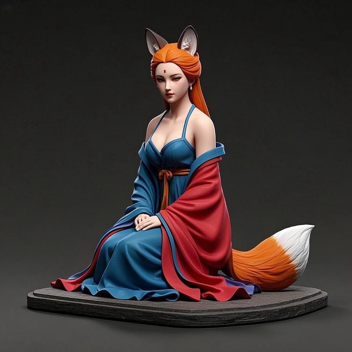 1282 COLORFUL Fox Spirit Woman in Pu Song Ling Style, beast, magic, creature, fantasy, wood, base, sword, warrior, wild, cat, monster, fox, godzilla, fair, witch, werewolf, horror, beast, gothic, troll