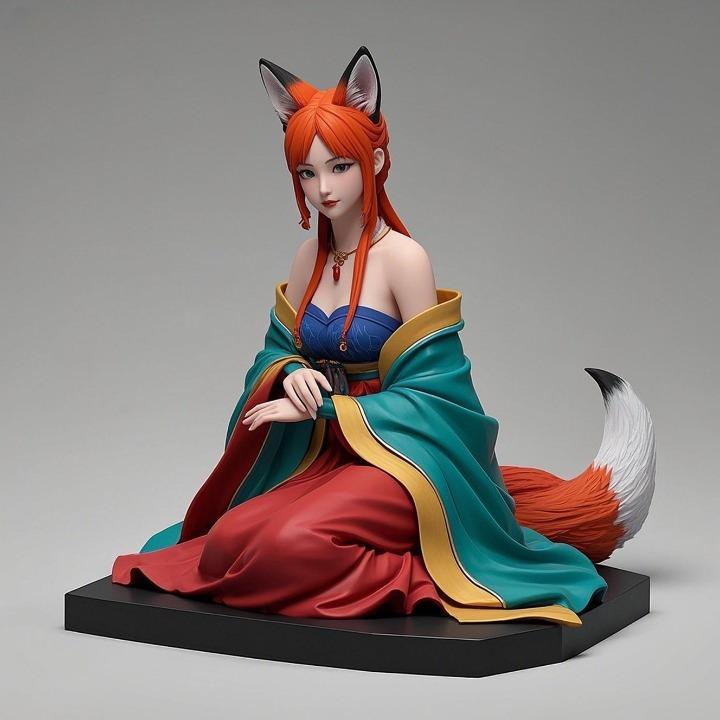 1348 COLORFUL Fox Spirit Woman in Pu Song Ling Style, beast, magic, creature, fantasy, wood, base, sword, warrior, wild, cat, monster, fox, godzilla, fair, witch, werewolf, horror, beast, gothic, troll