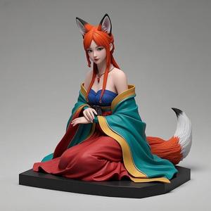 1348 COLORFUL Fox Spirit Woman in Pu Song Ling Style, beast, magic, creature, fantasy, wood, base, sword, warrior, wild, cat, monster, fox, godzilla, fair, witch, werewolf, horror, beast, gothic, troll