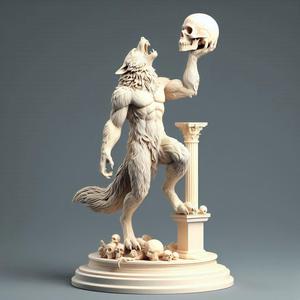 603 Ivory Werewolf Howling with Skull - 3D Model, magic, collectible, creature, dinosaur, sculpture, bear, troll, monkey, witch, club, werewolf, serpent, cat, fantasy, fair