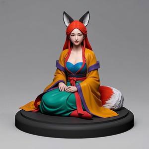 1262 COLORFUL Fox Spirit Woman in Pu Song Ling Style, beast, magic, creature, fantasy, wood, base, sword, warrior, wild, cat, monster, fox, godzilla, fair, witch, werewolf, horror, beast, gothic, troll