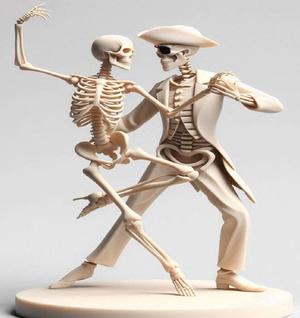040 Tango of Love - Skeleton Dance in Ivory, magic, dragon, fantasy, wood, gnome, gorgon, warrior, wild, fox, monster, cat, dog, fair, witch, werewolf, horror, beast, gothic, troll
