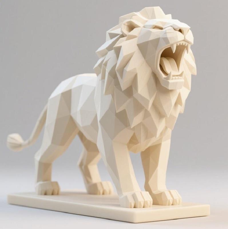 209 Low Poly Roaring Lion, character, monster, fantasy, art, sculpture, model, animal, 3d model, statue, creature, magic, 3d print, collectible, wood, sword, base, warrior, wild, low poly, lion, monkey