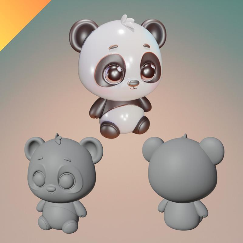 Cute Cartoon Panda – 3D Printable Animal Figurine with Big Eyes