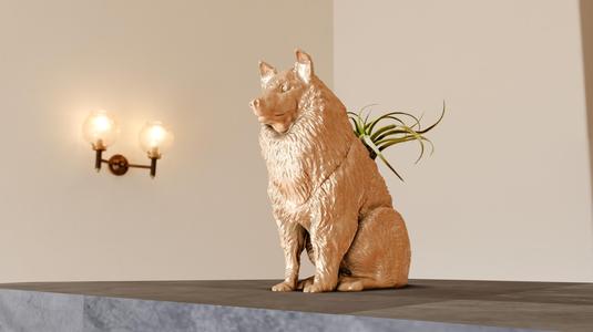 shetland sheepdog sitting on two legs mouth closed planter pot flower vase stl