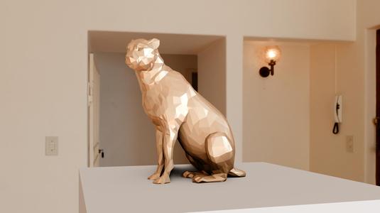 cheetah sitting on two legs low poly statue stl