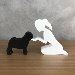 Girl and her pug(tied hair) for 3D printer or laser cut