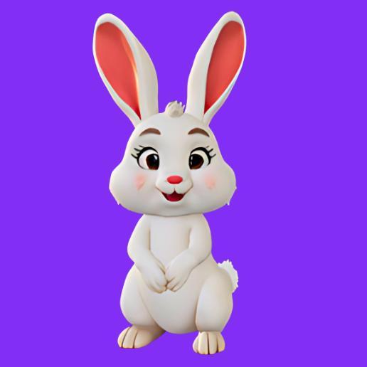 Cheerful White Cartoon Rabbit
