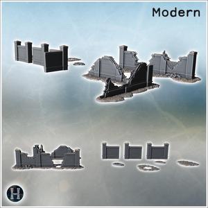 Series of damaged walls with broken sections, rubble piles, and intact straight panels for variation (2) - Modern WW2 WW1 World War Diaroma Wargaming RPG Mini Hobby