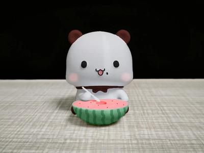 Couple Bear Series - Yi Er Sitting and Eating Watermelon