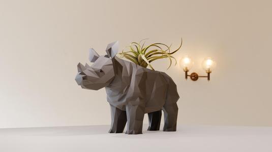baby rhino planter pot low poly stl