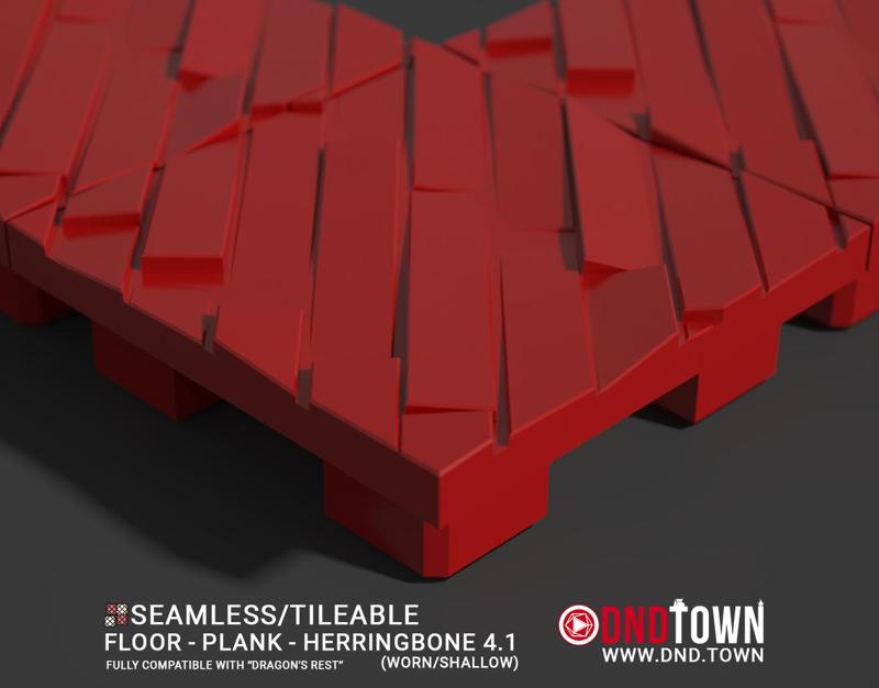 Floor - Plank - Herringbone 04.1 (WORN/SHALLOW) - 3D Modular Dungeon Tile - DnD Town Minis (www.dnd.town)