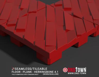 Floor - Plank - Herringbone 04.1 (WORN/SHALLOW) - 3D Modular Dungeon Tile - DnD Town Minis (www.dnd.town)