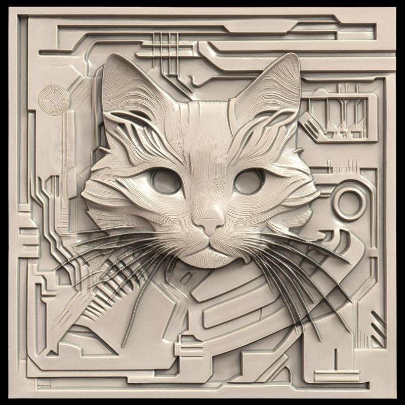 3D Model STL File for CNC Router/Laser & 3D Printer A Cat with Hacker Skills 1
