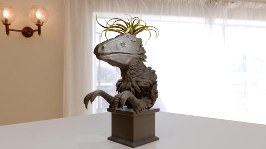velociraptor dinosaur head bust with arms planter pot flower vase stl