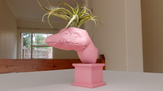 plesiosaurus dinosaur bust planter pot flower vase low poly stl