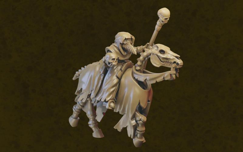 Necromancer on horse miniature (32mm, modular)