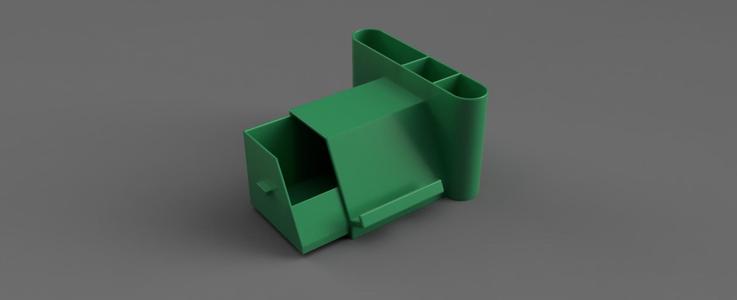 Mobile and pen holder with a drawer