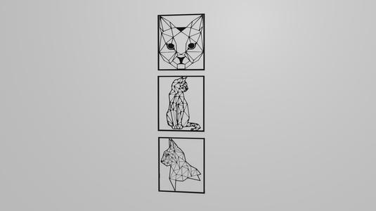 Geometric Cats Triptych: Whimsical 3D Printable Wall Decor
