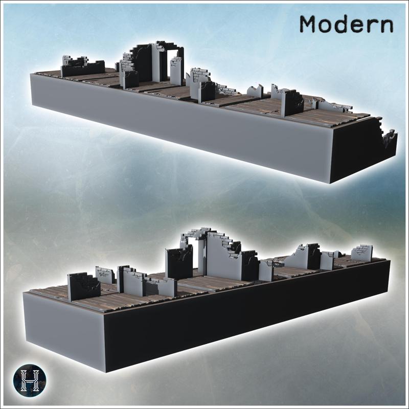 Ruined brick wall with collapsed wooden floor and broken stone foundation (1) - Modern WW2 WW1 World War Diaroma Wargaming RPG Mini Hobby