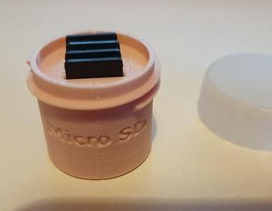 MicroSD card container that uses slim style bottle top