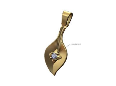 Diamond 3mm spiked setting leaf pendant charm with bail 3D print model