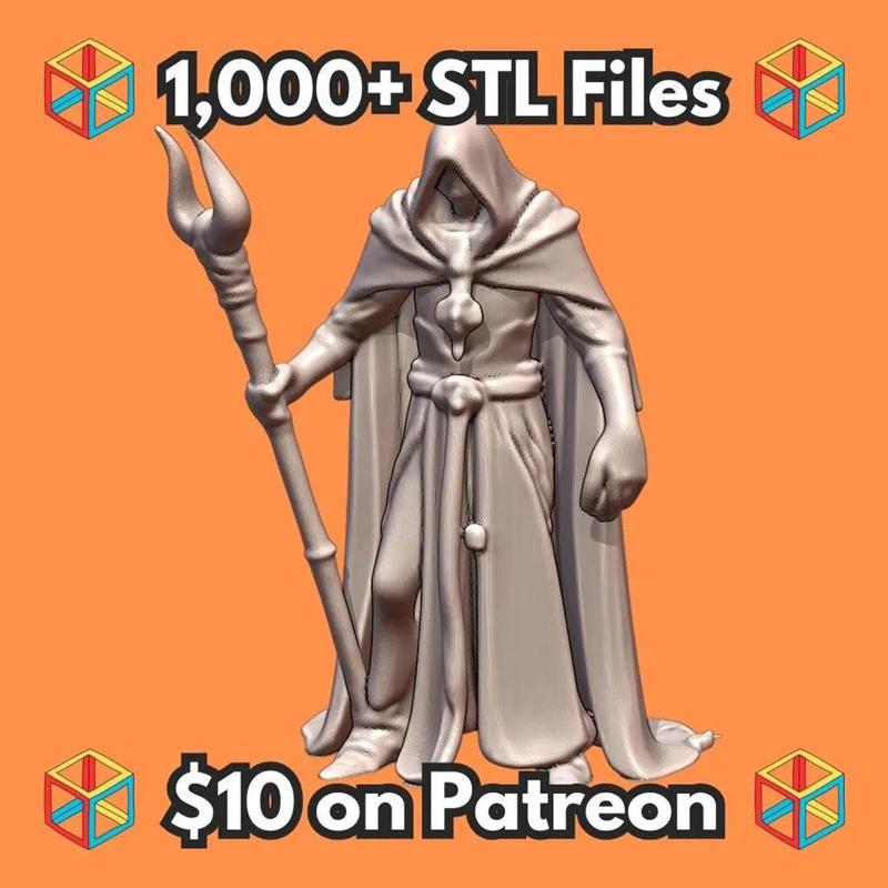 28mm DND Dark Mysterious Mage with Staff Fantasy Miniature MineeForm FDM 3D Print STL File   