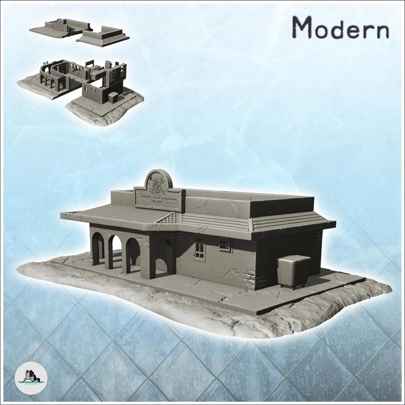 Modern biker gang bar with flat roof (+ props) - Modern WW2 Cold World War Diaroma Wargaming RPG
