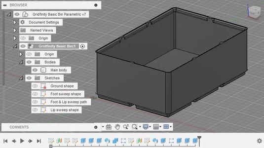 Gridfinity Fusion360 parametric bin and baseplate, with lip notches (no magnets)   