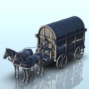 Medieval carriage with horses and coachman (2) - Medieval Gothic Feudal Old Archaic Saga 28mm 15mm