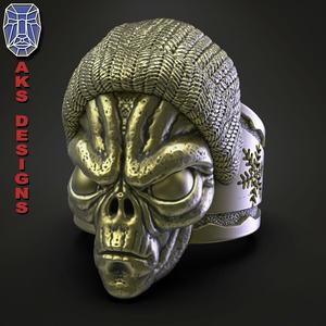 skull ring jewelry Alien with cap v1