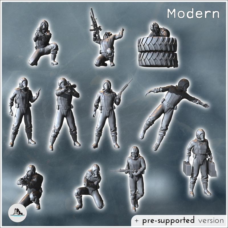 Squad of modern soldiers in CBRN biochemical risk protective suit Hazmat (3) - Cold Era Modern Warfare Conflict World War 3 RPG  Post-apo WW3 WWIII