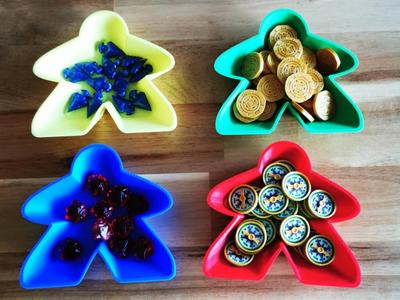 Meeple shaped stackable board game resource tray